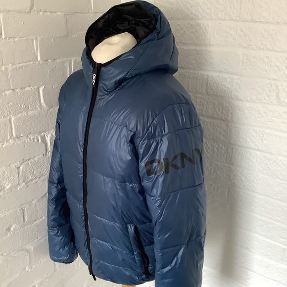 DKNY Puffer Jacket - Size L - Blue - Hooded - P2P 24” - Picture 3 of 8